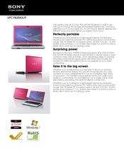 Sony VAIO VPCYB35KX/P Specifications