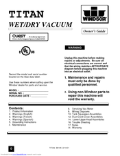 Windsor TITAN 98165 Owner's Manual