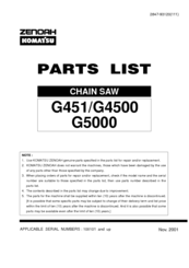 Komatsu Zenoah G5000 Parts List