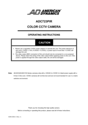 American Dynamics ADC723PIR Operating Instructions
