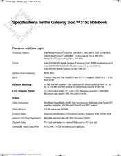 Gateway Solo 3150 Specifications