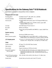 Gateway Solo 9150 Specifications