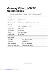 Gateway 17-inch Specifications