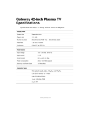 Gateway 42-inch Specifications