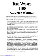 Tube Works 1160 Owner's Manual