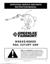 Greenlee Fairmont 48600 Operation, Service And Parts Manual