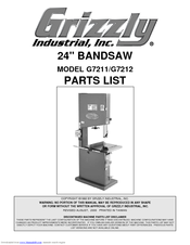 Grizzly G7212 Parts List