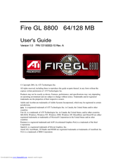 ATI Technologies 100-505004 - FIRE GL V8800 Multi-monitor Graphics Card User Manual