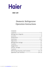 Haier HRF-285 Operation Instructions Manual