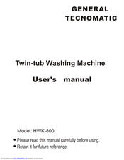 General Technomatic HWK-800 User Manual