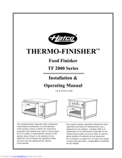 Hatco Thermo-Finisher TF 2000 Series Installation & Operating Manual