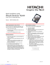Hitachi Deskstar 7K400 Quick Installation Manual