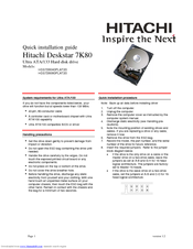 Hitachi HDS728080PLAT20 - Deskstar 80 GB Hard Drive Quick Installation Manual