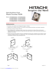 Hitachi Travelstar 2.5 inch SATA HTS722020K9A300 Quick Installation Manual