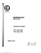 Hoshizaki SafeTemp FH2-AAC Parts List