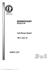 Hoshizaki SafeTemp RH1-AAC-W Parts List