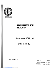 Hoshizaki TempGuard RFH1-SSB-HD Parts List