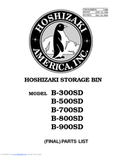 Hoshizaki B-800SD Parts List