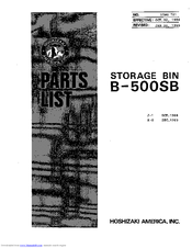 Hoshizaki B-500SB Parts List