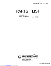 Hoshizaki B-501S Parts List
