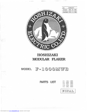 Hoshizaki F-1000MWB Parts List