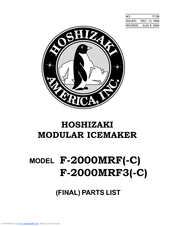 Hoshizaki F-2000MRF3-C Parts List