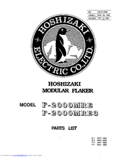 Hoshizaki F-2000MRE3 Parts List