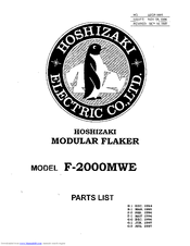 Hoshizaki F-2000MWE Parts List