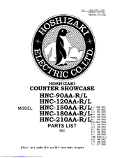 Hoshizaki HNC-210AA-L Parts List