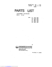Hoshizaki KD-90A Parts List