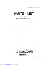 Hoshizaki KN-120D-R Parts List