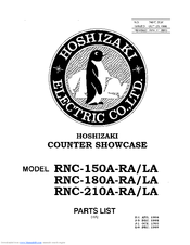 Hoshizaki RNC-210A-RA Parts List