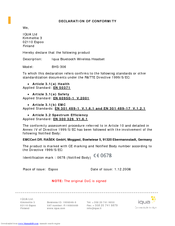 Iqua Basic BHS-306 Declaration Of Conformity