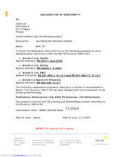 Iqua Freedom BHS-701 Declaration Of Conformity