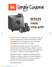 Jbl Simply Cinema SCS125 Setup Manual