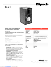 Klipsch Synergy Series B-20 Specifications