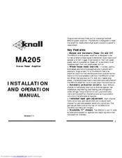 Knoll MA205 Installating And Operation Manual