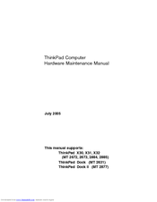 Lenovo 2672PXU - THINKPAD X31 PM-1.6G 40GB Hardware Maintenance Manual