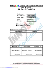 InnoLux 668GL-70NP/H/Y Specifications