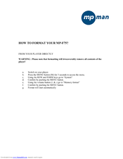 MPMan MP-F75 Supplementary Manual