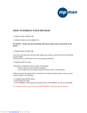 MPMan MP-FOL8 Supplementary Manual