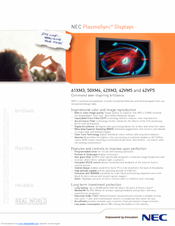 NEC PlasmaSync 42XM3A Brochure