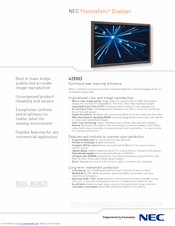 NEC PlasmaSync 42XM3A Specifications