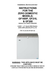 Zero Appliances GF215 Installation, Service And User Instructions Manual
