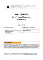 Cannondale TANDEMS 2009 Owner's Manual