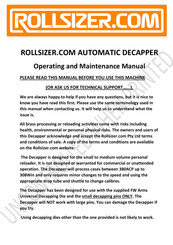 Rollsizer Decapper Operating And Maintenance Manual