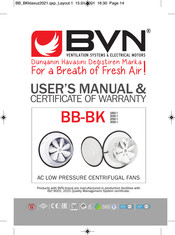 BVN BB 200 User Manual & Certificate Of Warranty