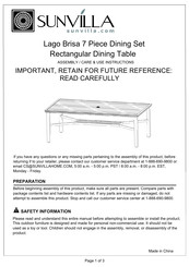 Sunvilla Lago Brisa 7 Piece Dining Set Assembly / Care & Use Instructions