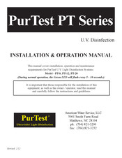PurTest PT-8 Installation & Operation Manual