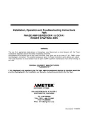Ametek DCPA1 Series Installation, Operation And Troubleshooting Instructions